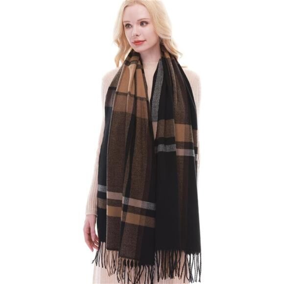 Womens plaid scarf fall winter warm pashmina wrap large blanket shawl cozy - Picture 2 of 8